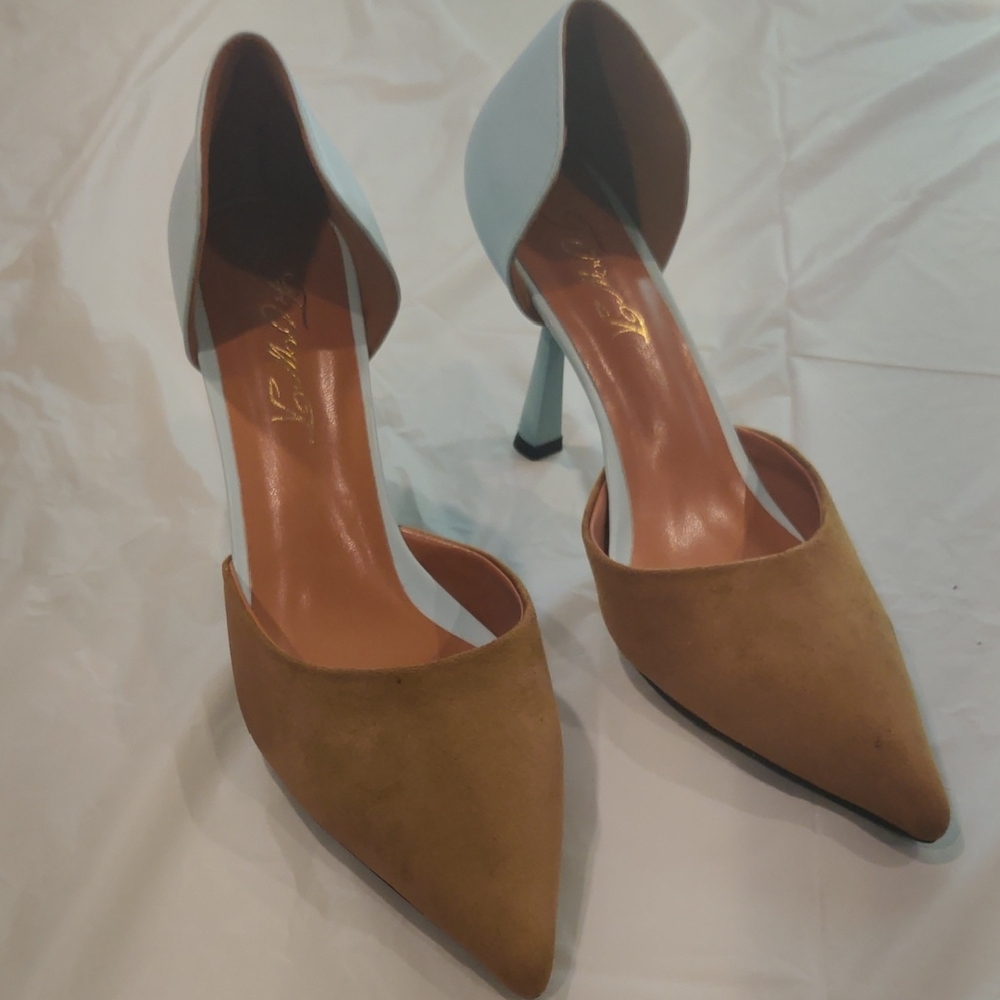 FOWT Elegant Two-Tone Blue-olive Heels Size7